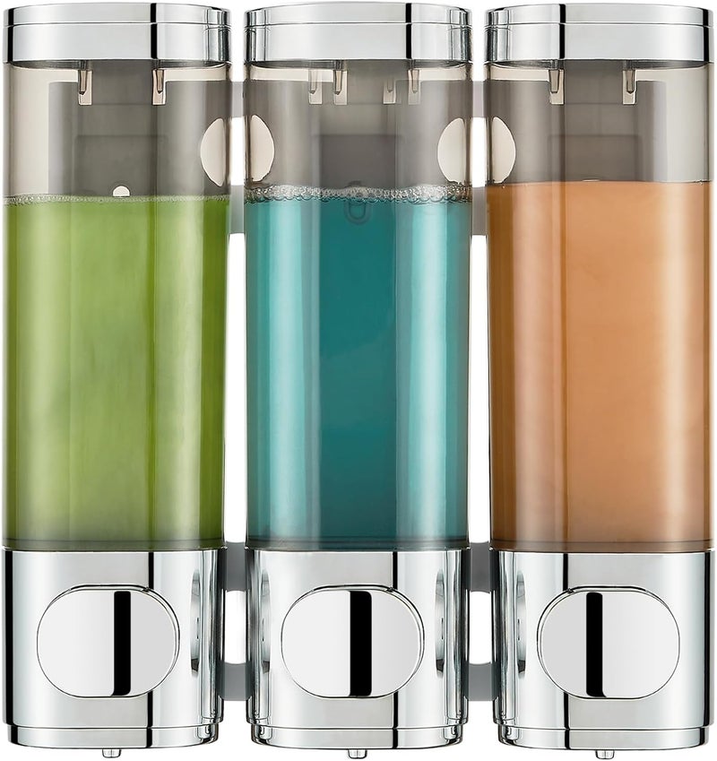pollock Shower Shampoo and Conditioner Dispenser, 3 Chamber No Drill Body Wash Dispenser for Bathroom, Large - Image 1